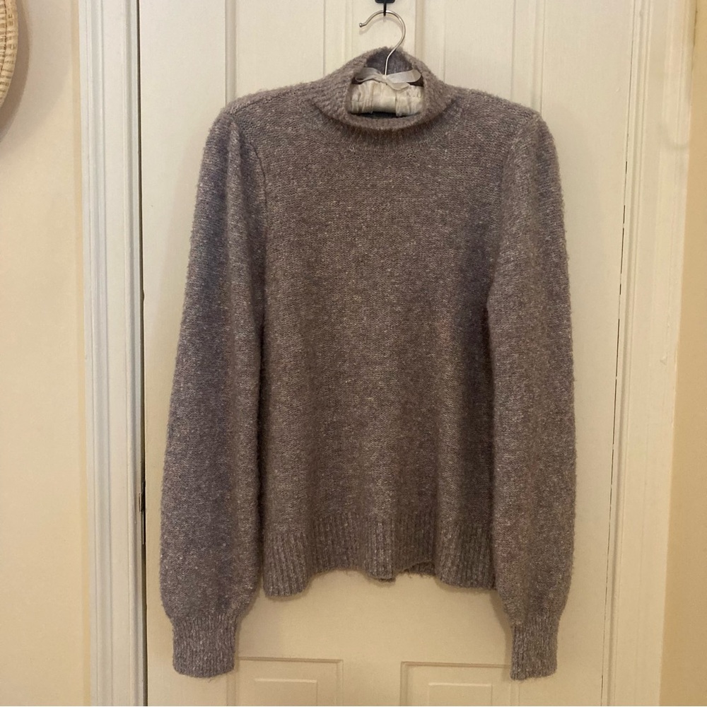 Soft, heathered gray mock turtleneck sweater
